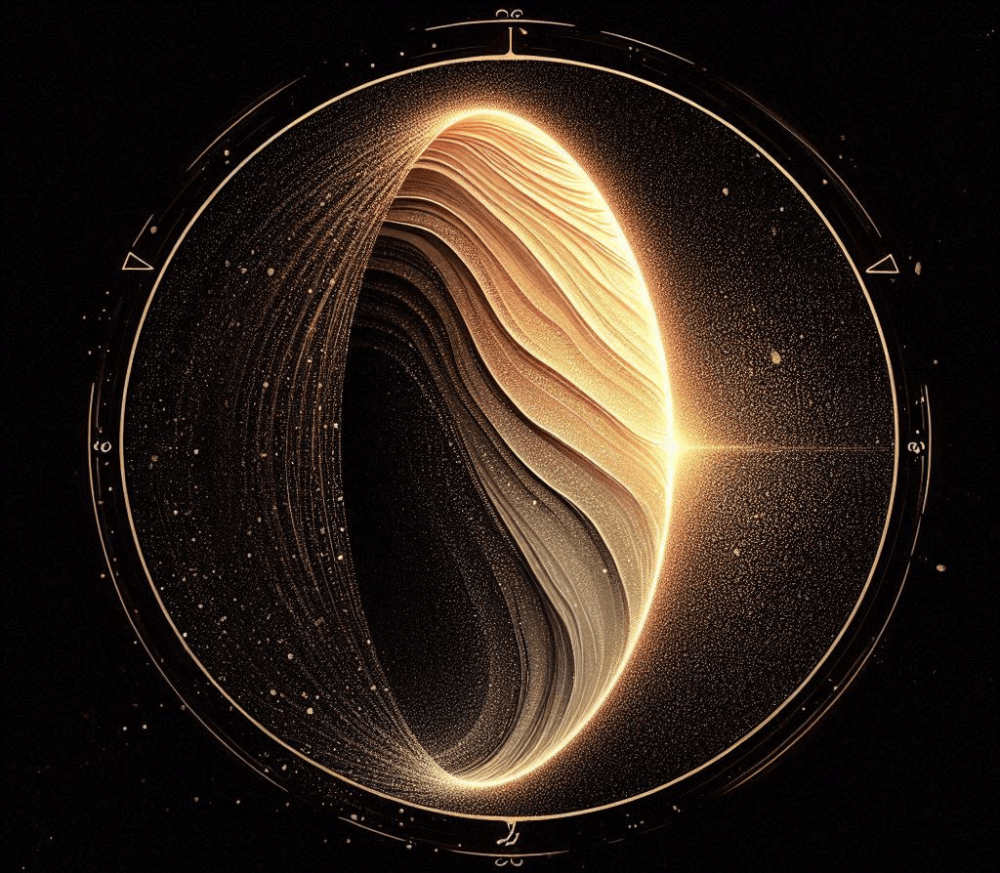 an abstraction showing hidden layers of memory as a mixture of smoke, sand and darkness and their boundary - an outline glowing with a soft golden light